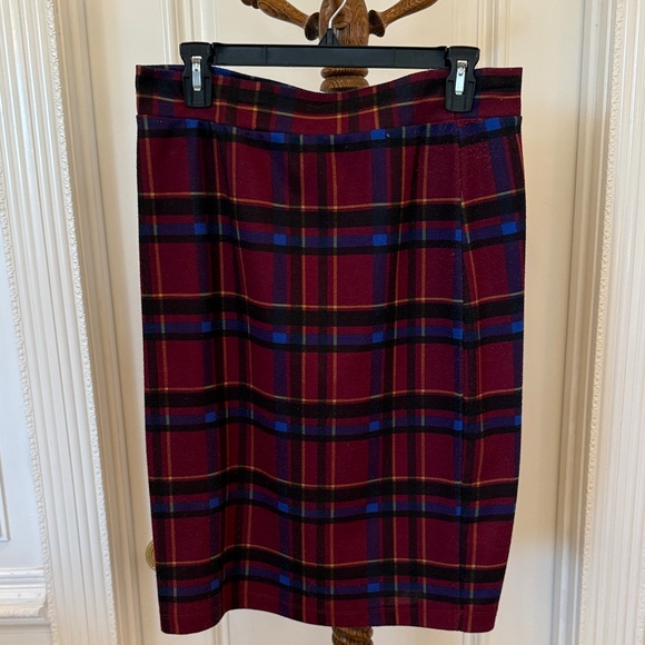 Renee C. Plaid Pencil Skirt - Burgundy and Navy - Picture 1 of 3